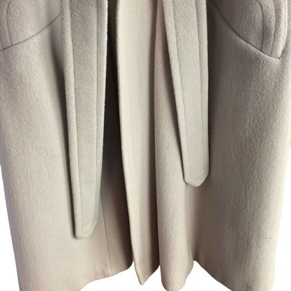 Vintage Elegant Gray beige Women's long belted Coat with Fur Collar L/XL - Picture 10 of 16